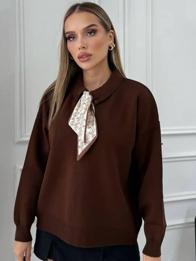 My Jest Fashion Brown Oversized Fit Sweater With Notched Neck Wholesale Clothing Casual