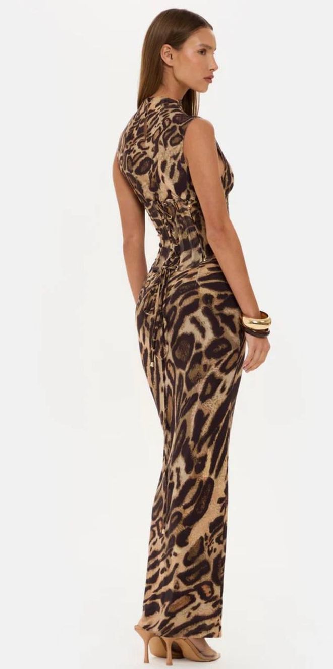 My Jest Fashion Brown Sleeveless Sheath Dress With Animal Print Wholesale Clothing 5