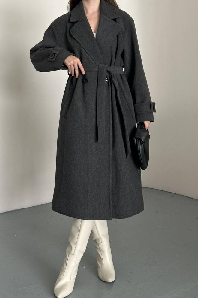 My Jest Fashion Manteau Gris Élégant Enveloppant À Col Cranté Vêtements en gros Décontracté