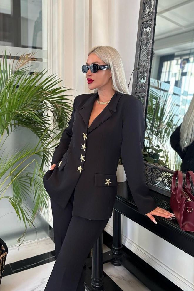 My Jest Fashion جلس أسود أنيق رسمي – بدلة سهرة بقصة منتظمة ملابس بالجملة رَسمِيّ