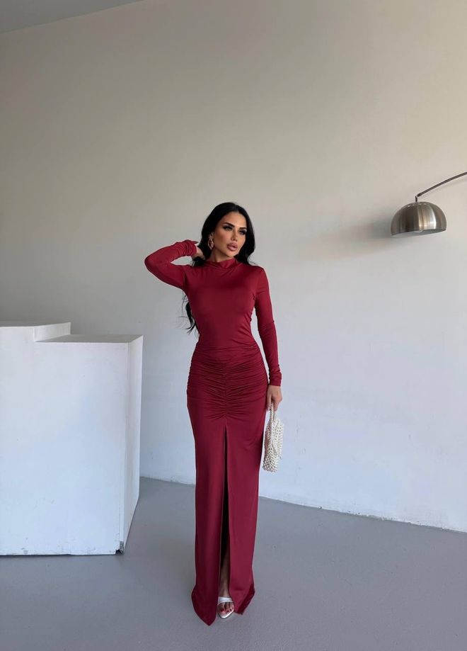 My Jest Fashion فستان أرجواني داكن أنيق ماكسي بشق ملابس بالجملة جنسي