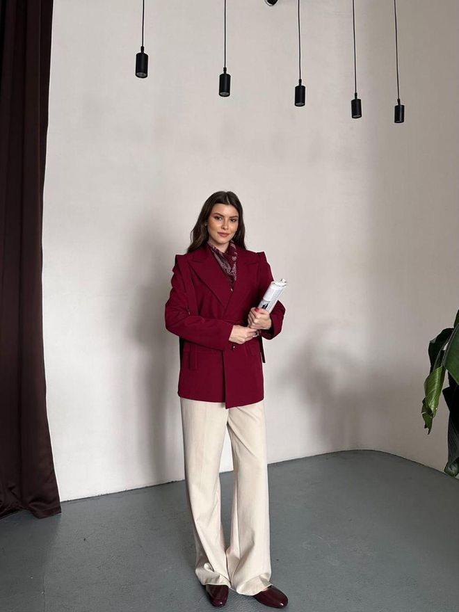 My Jest Fashion Bunda Bordová Elegantný Jednoradové Sako Veľkoobchod s oblečením Vintage