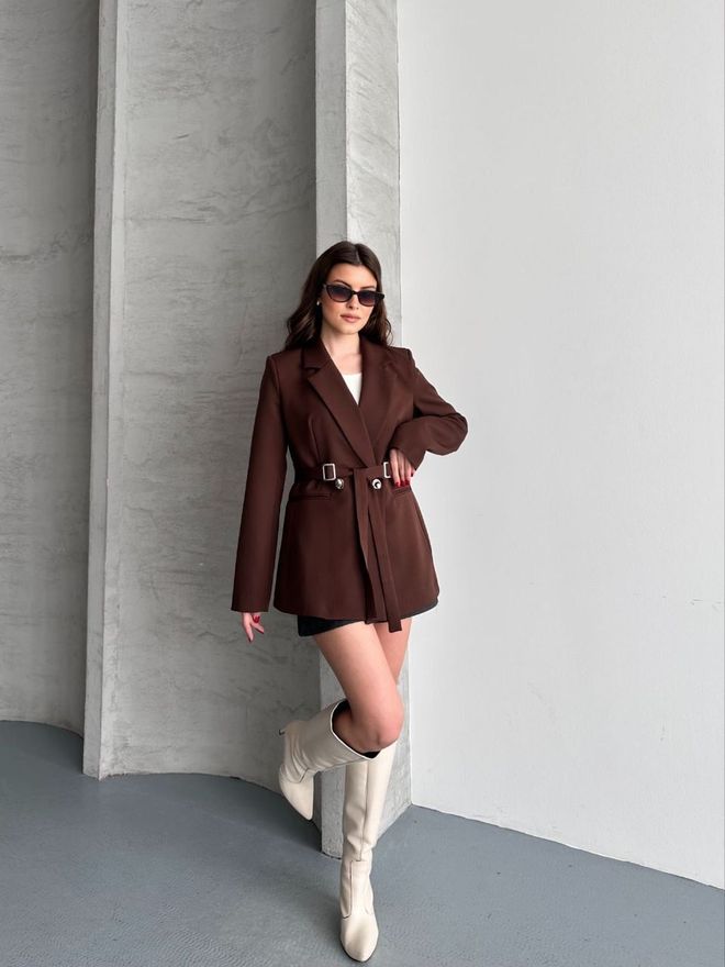 My Jest Fashion Καφέ Κομψό Μονόκουμπο Μπουφάν Μπλέιζερ Χονδρικό εμπόριο ενδυμάτων Άνοιξη