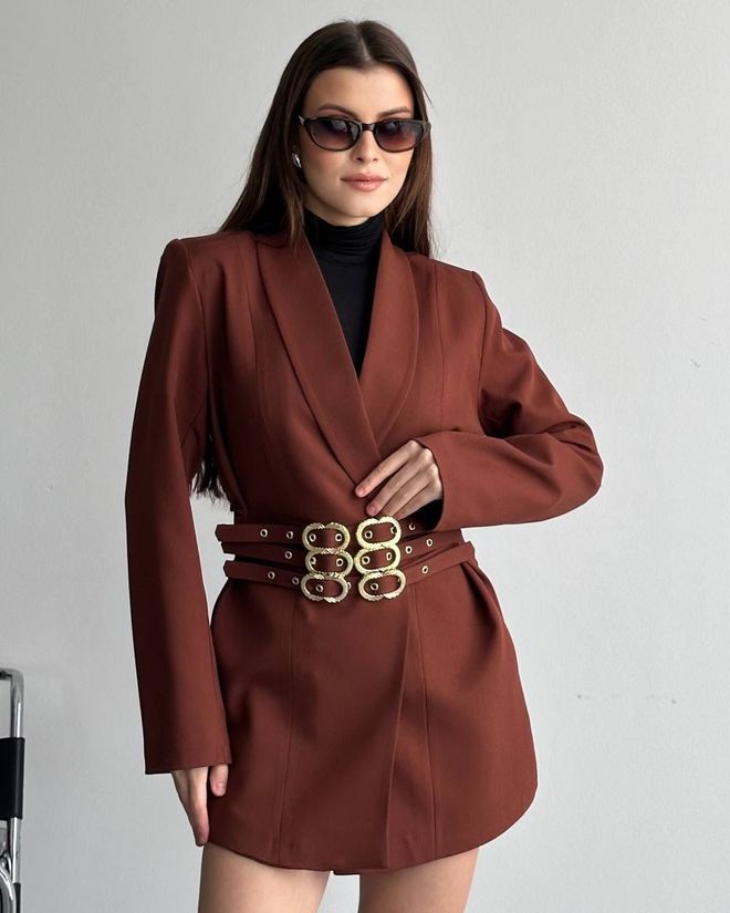 My Jest Fashion السترة البنية الأنيقة ستر مفرد الصدر ملابس بالجملة كلاسيكي