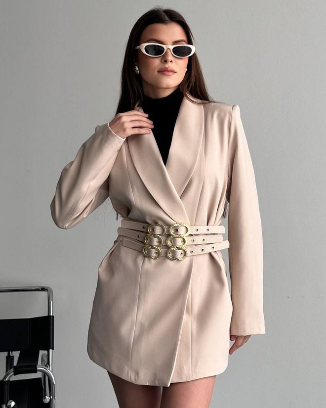 My Jest Fashion Beige Elegant Single Breasted Blazer Jacket Wholesale Clothing Spring