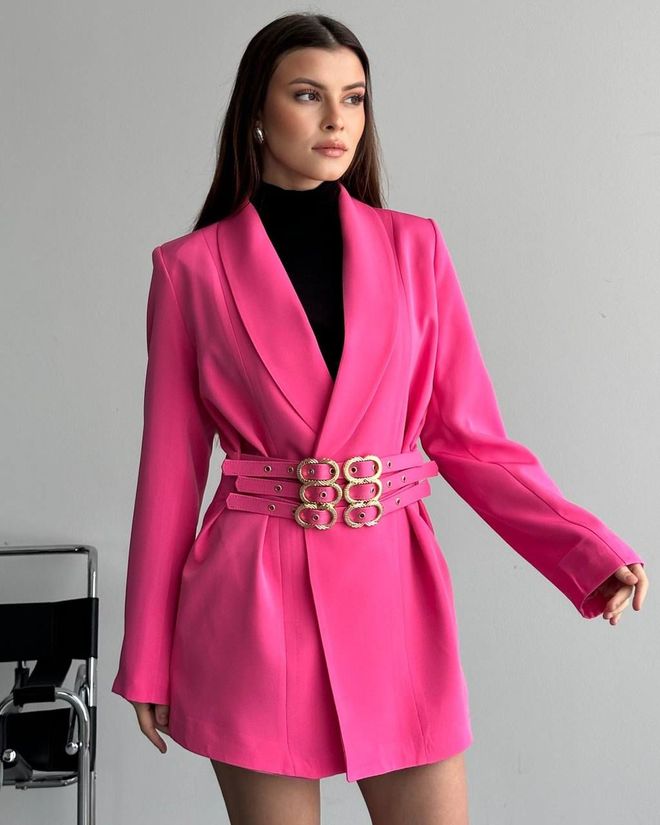 My Jest Fashion السترة الوردية الأنيقة ذات الصدر المفرد والقصّة الضيقة ملابس بالجملة كلاسيكي