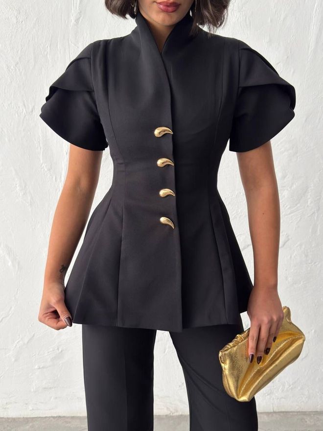 My Jest Fashion Elegantes Schwarzes Set Mit Taillierter Zigarettenhose Großhandelskleidung Formal