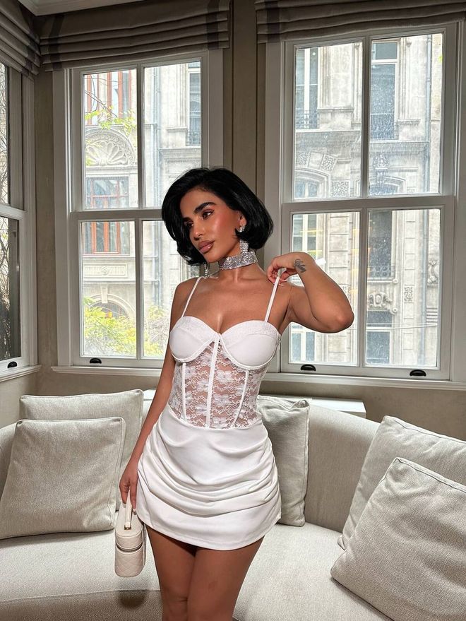 My Jest Fashion Biele Mini Korzet Šaty So Srdiečkovým Výstrihom Veľkoobchod s oblečením Jar