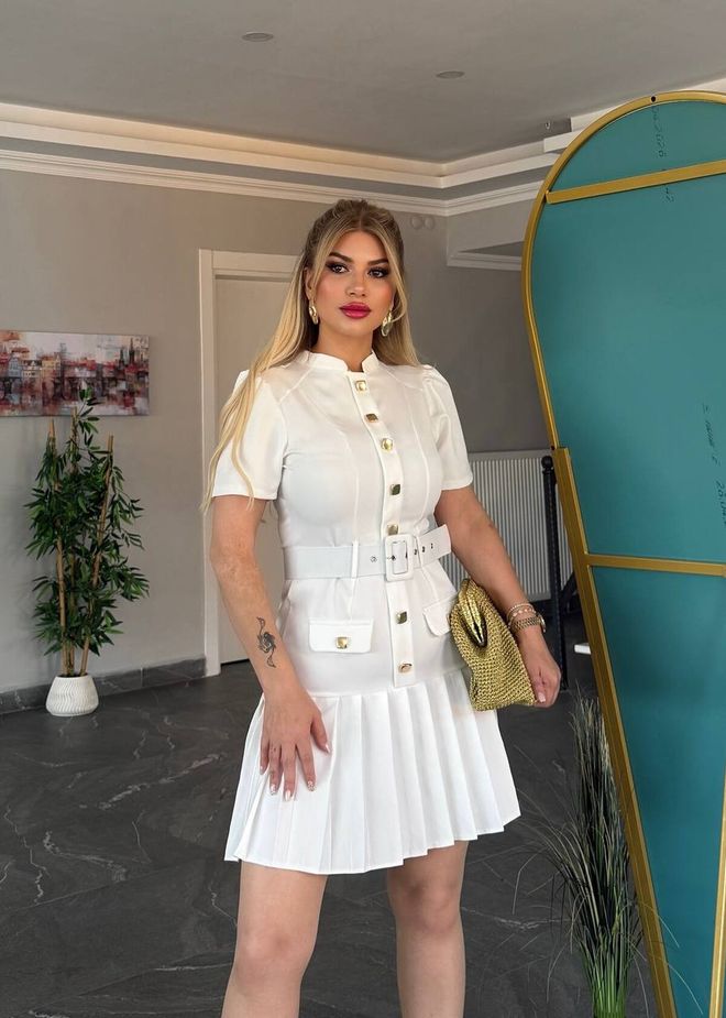 price comparison of white short dresses wholesale Duplicity Cut-Out Waist Layered Hem Mini Dress White