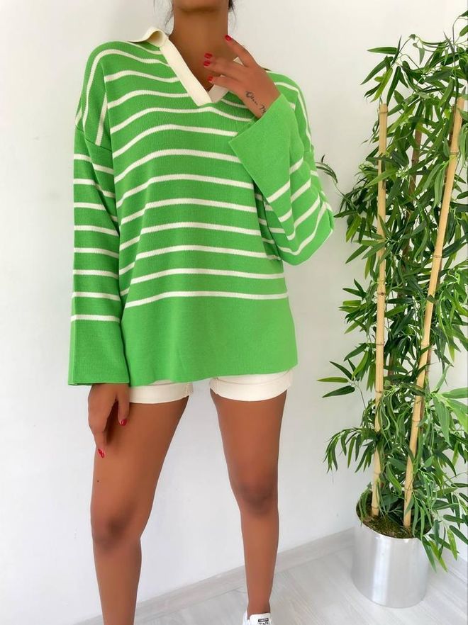 MyBee Џемпер Од Трикотаже На Пруге Зелена Велепродаја одеће Вуна