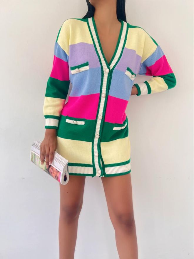 MyBee Mix Color Cardigan Green Wholesale Clothing Lounge