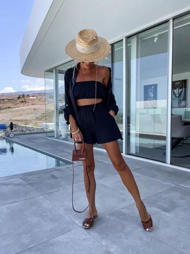 MyBee 3 Piece Shorts Set Black Wholesale Clothing Casual