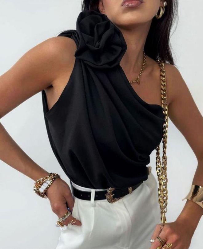 MyBee Camicetta Con Dettagli Rosa Nera Abbigliamento all'ingrosso Elegante