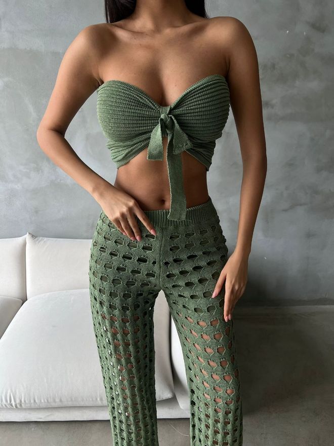 MyBee Lined Knitwear Suit Green Wholesale Clothing Casual