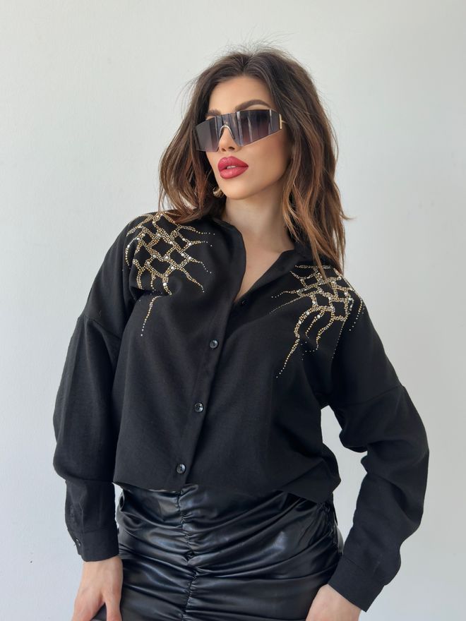 MyBee Overhemd Vlam Zwart Groothandel Kleding Elegant