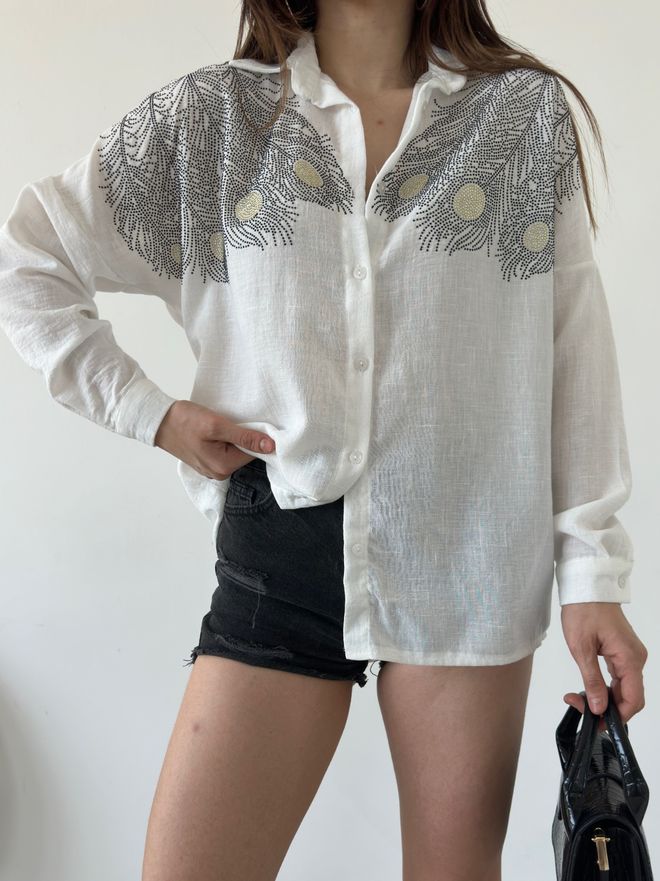 MyBee Shirt Leaf White Wholesale Clothing Casual