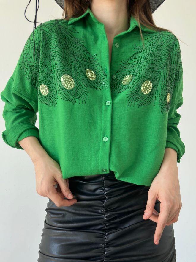 MyBee Shirt Leaf Green Wholesale Clothing Casual
