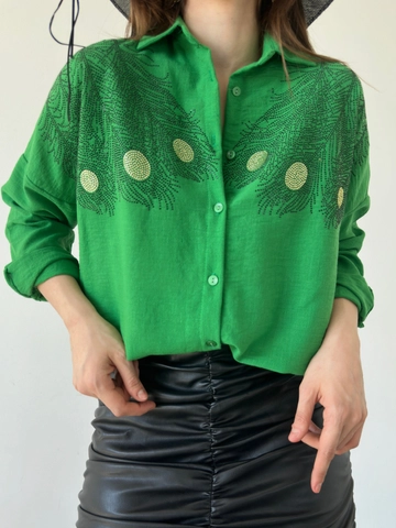 A wholesale clothing model wears  Shirt Leaf - Green
, Turkish wholesale Shirt of MyBee
