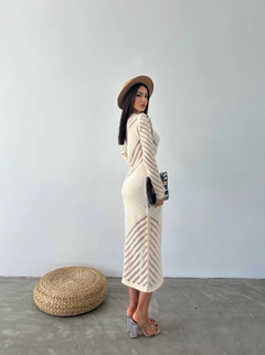 A wholesale clothing model wears myb10652-cuba-mama-knitwear-dress-ecru, Turkish wholesale Dress of MyBee