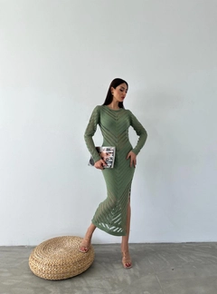 A wholesale clothing model wears myb10654-cuba-mama-knitwear-dress-green, Turkish wholesale Dress of MyBee