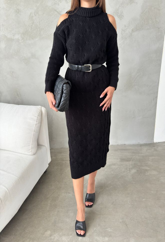MyBee Elegant Shoulder Μαύρο Χονδρικό εμπόριο ενδυμάτων Μαλλί