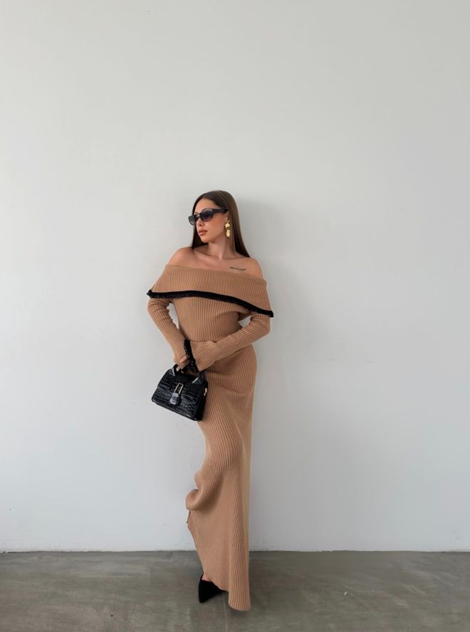 MyBee Lace Detail Dress Camel Wholesale Clothing Birthday