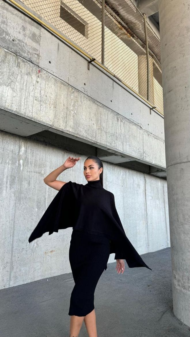 MyBee Knitted Dress Blouse Set Black Wholesale Clothing Elegant