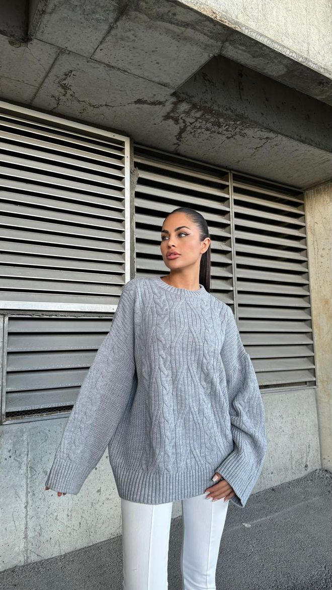 MyBee سترة محبوكة رمادي ملابس بالجملة غير رسمي