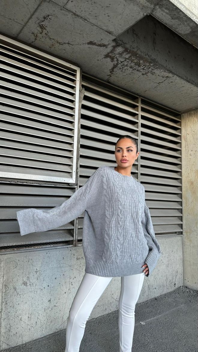 MyBee سترة محبوكة رمادي ملابس بالجملة لا يوجد قماش