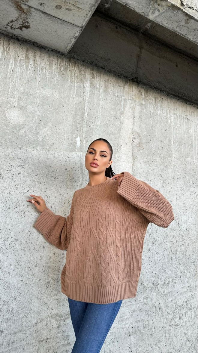 MyBee سترة منسوجة للشعر بني ملابس بالجملة غير رسمي