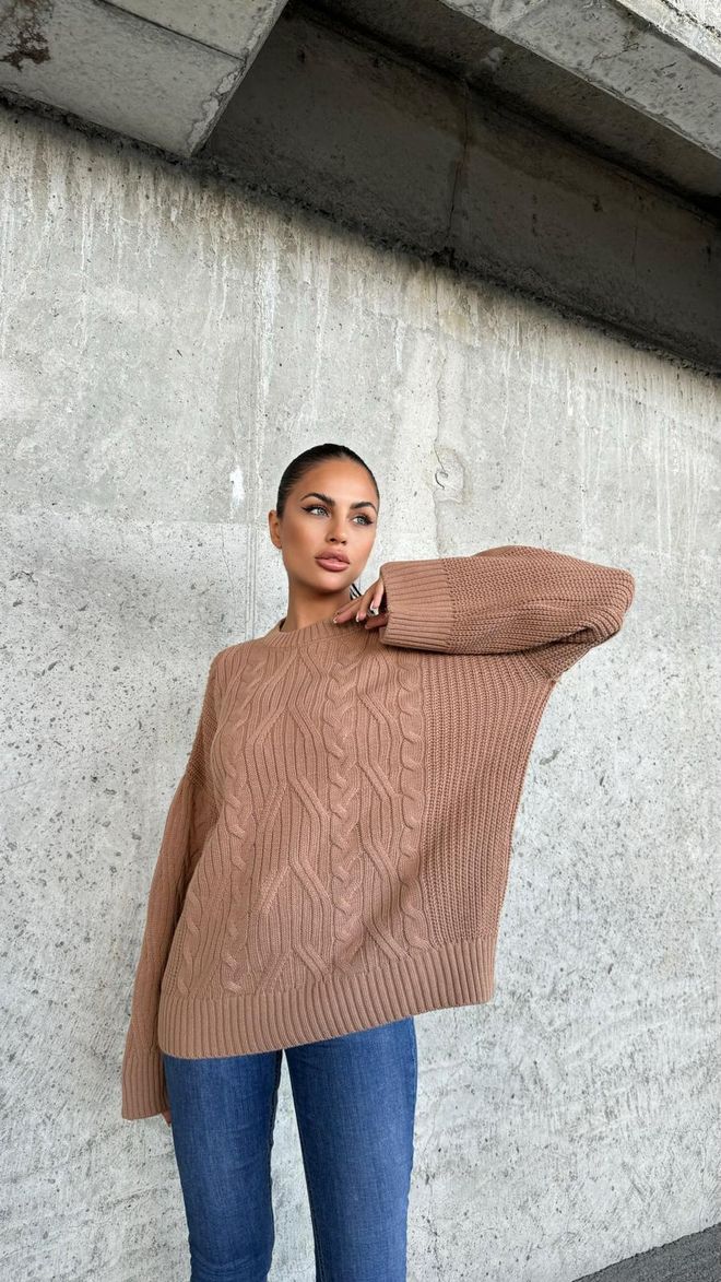 MyBee سترة منسوجة للشعر بني ملابس بالجملة لا يوجد قماش