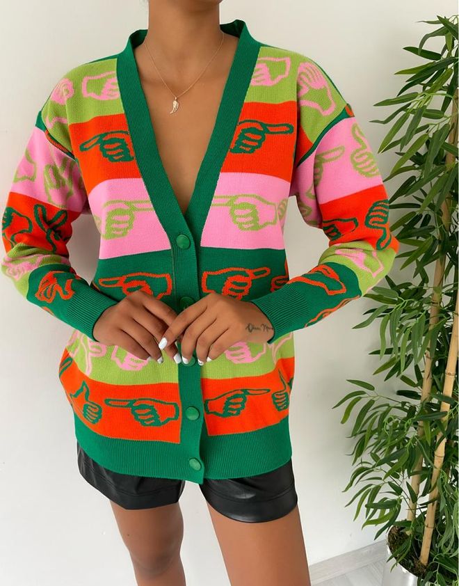 MyBee Cardigan En Tricot Vert Vêtements en gros Décontracté