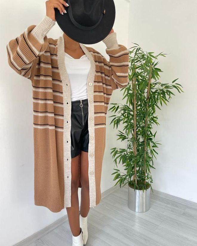 MyBee Long Cardigan Brown Wholesale Clothing Casual