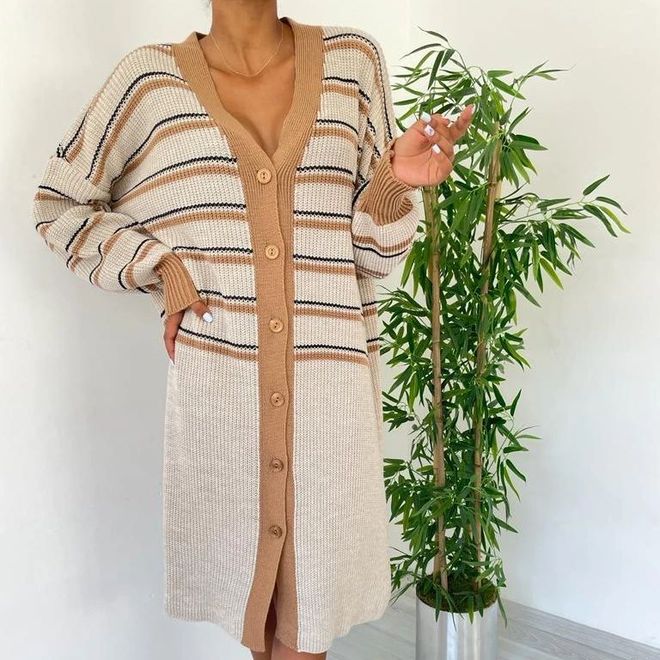 MyBee Long Cardigan Beige Wholesale Clothing Casual