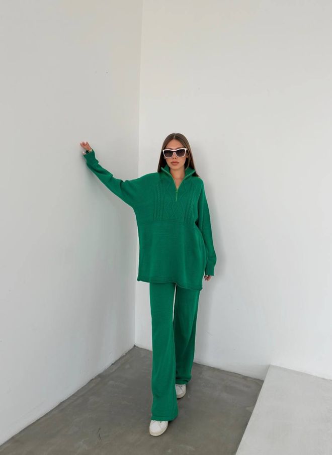 MyBee Pletený Oblek Polo Neck So Zipsom – Zelený Veľkoobchod s oblečením Neformálny