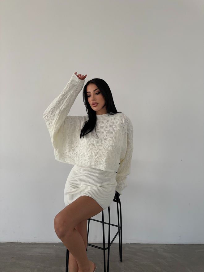 MyBee Dress Blouse Knitwear Set Ecru Wholesale Clothing Wool