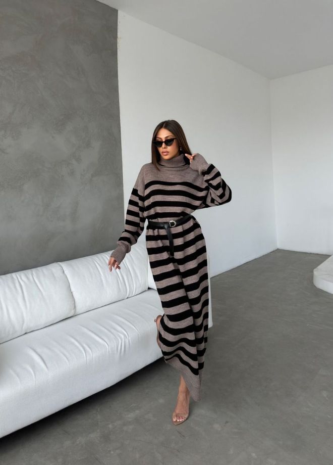 MyBee Belted Knit Dress Mink Wholesale Clothing Casual
