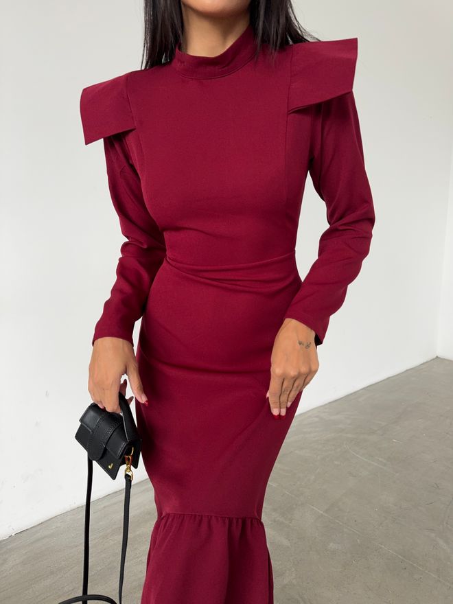 MyBee Φόρεμα Με Λεπτομέρεια Ωμου Claret Red Χονδρικό εμπόριο ενδυμάτων Κομψό