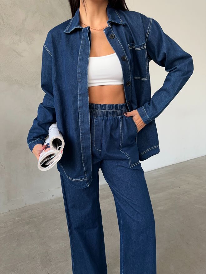 MyBee Дънков Костюм Тъмносин Дрехи на едро Небрежен