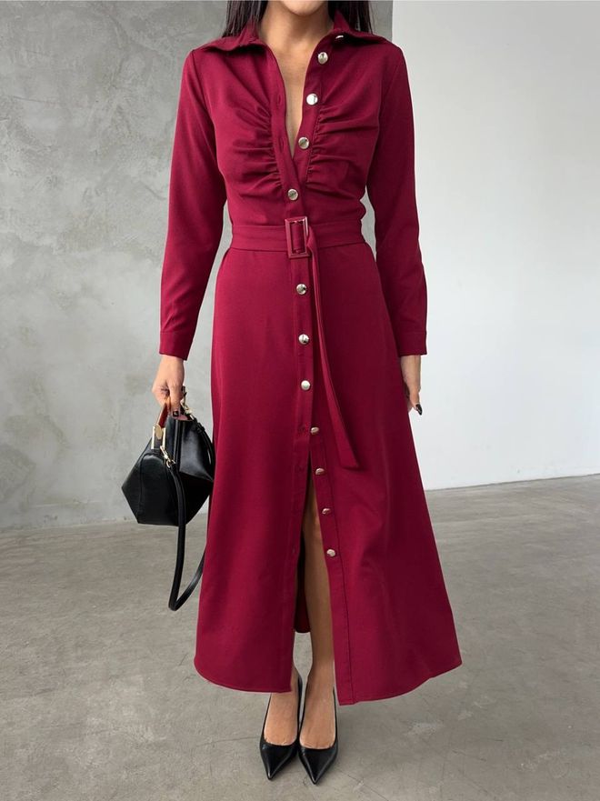 MyBee Matilda Dress Claret Red Wholesale Clothing Cotton