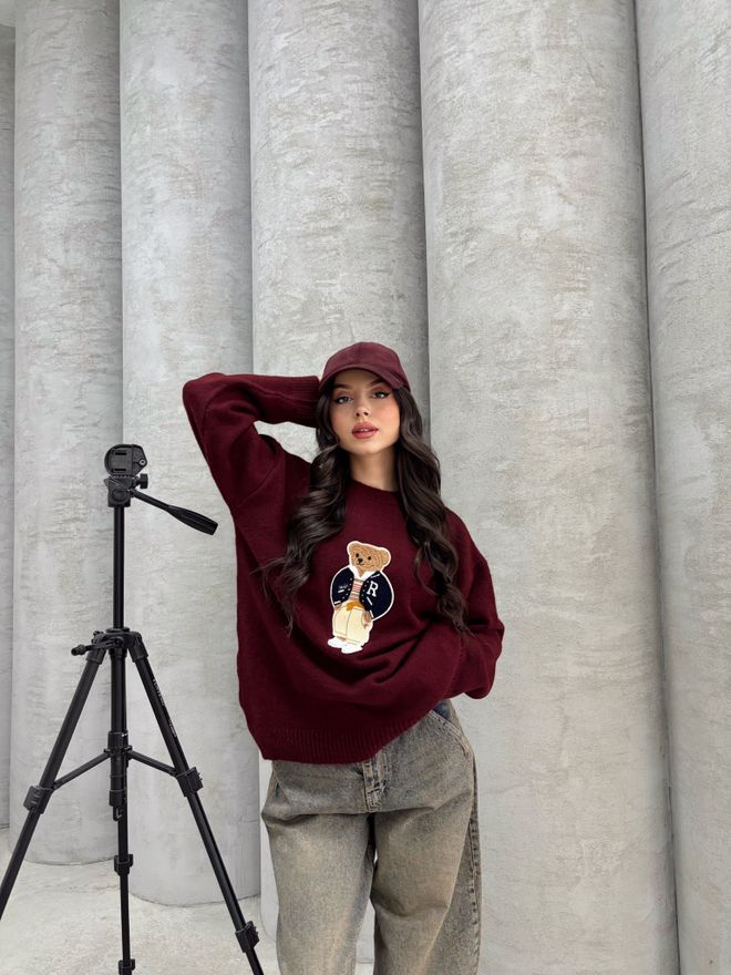 MyBee Πουλόβερ Raised Three Thread Claret Red Χονδρικό εμπόριο ενδυμάτων Μαλλί