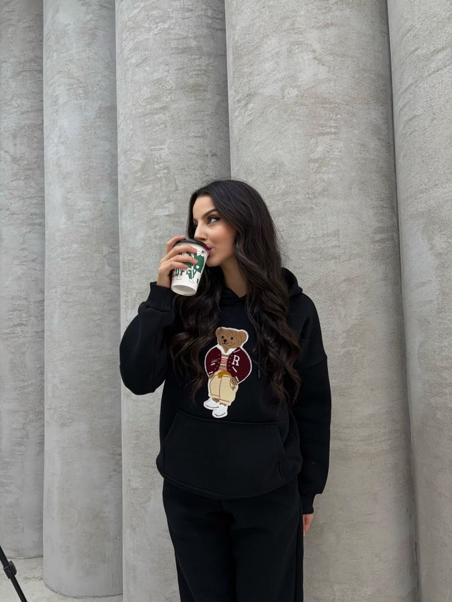 MyBee Conjunto De Chándal De Tres Hilos Con Relieve Negro Ropa al por mayor Sin tela