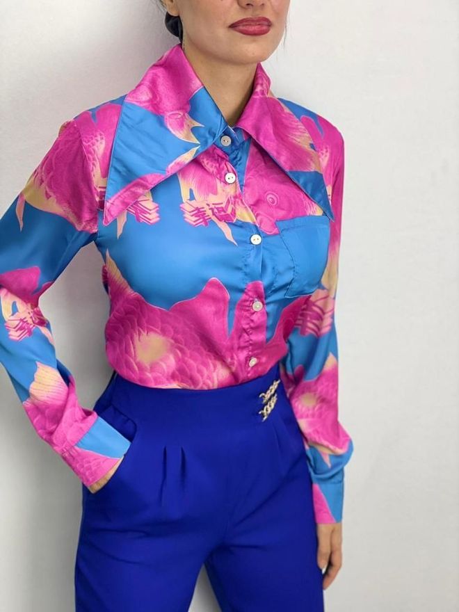 MyBee Satijnen Overhemd Blauw Groothandel Kleding Formeel