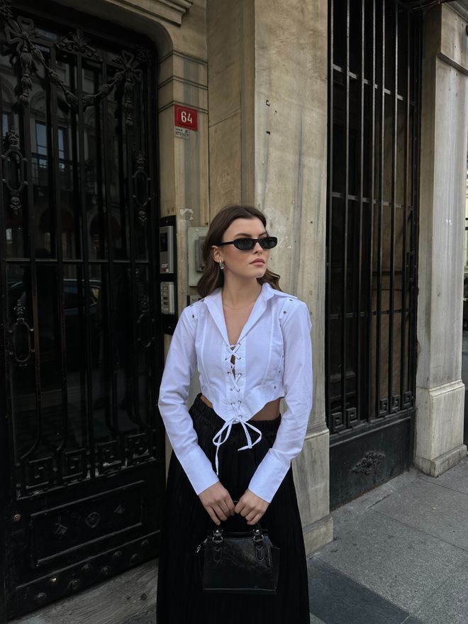 MyBee Biritli Shirt White Wholesale Clothing Cotton