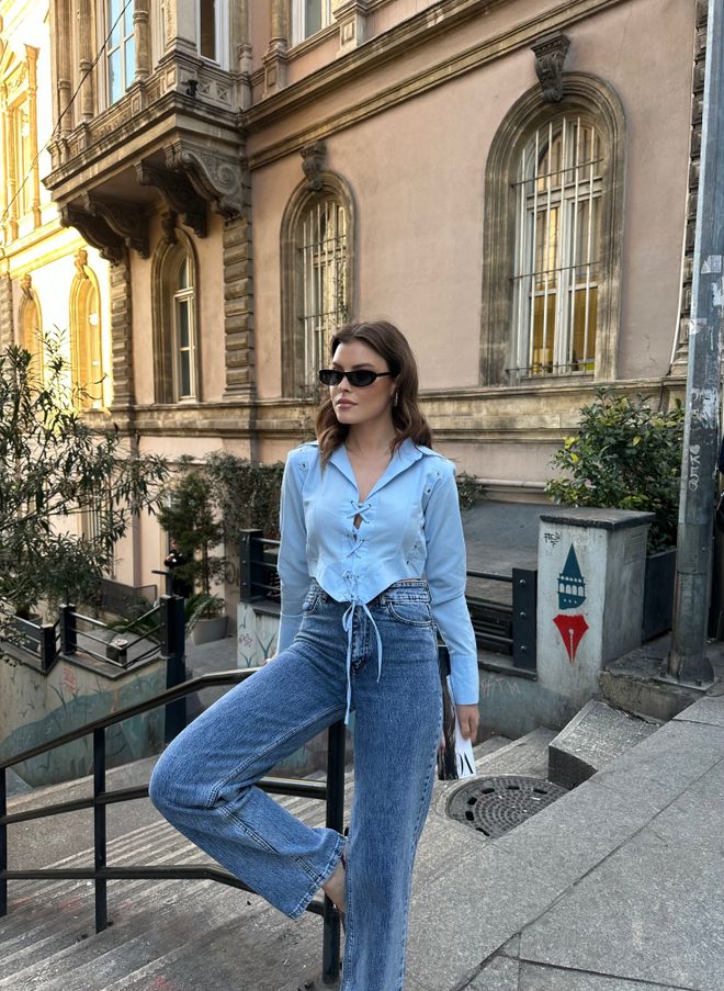 MyBee Biritli Shirt Blue Wholesale Clothing Birthday