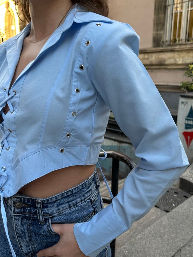 MyBee Biritli Shirt Blue Wholesale Clothing Cotton