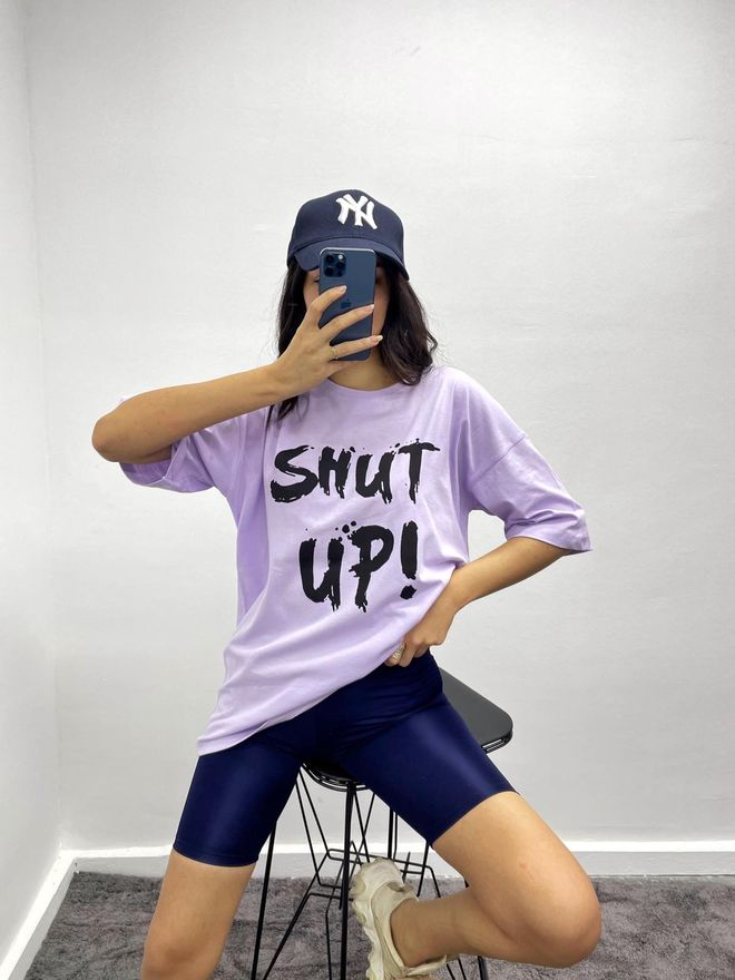 MyBee T Shirt Shut Up Flieder Großhandelskleidung Baumwolle