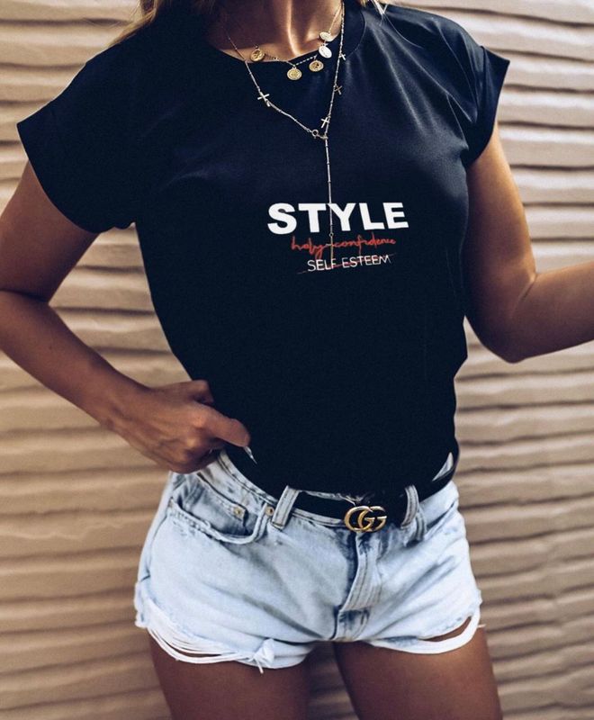 MyBee Style T Shirt Black Wholesale Clothing Casual