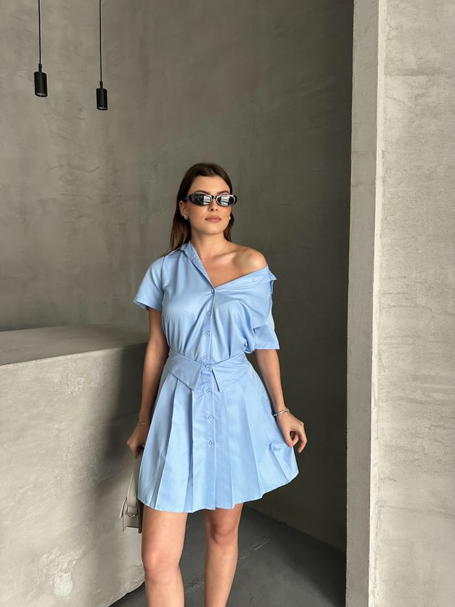 MyBee Conjunto De Saia Forrada Azul Roupas por atacado Elegante