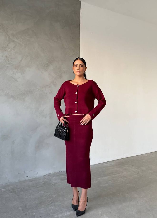 MyBee Cappadocia Strickwaren Set – Weinrot Großhandelskleidung Lässig